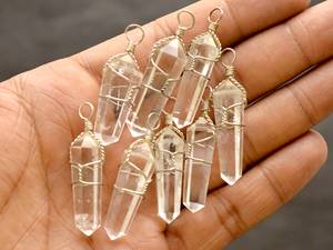 Quartz clair naturel cristal Double Point pendule fil Wrap pendentifs pierre précieuse guérison cristal baguette collier bijoux faits à la main - Product Image 5