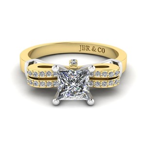 แหวนหมั้นเพชรแบบสองสีสำหรับผู้หญิงแหวนหมั้นดีไซน์เป็นปมเงินสเตอลิงทรงกลมแบบเจ้าหญิงตัดด้วยเม็ดสีทอง2โทน925 - Product Image 1