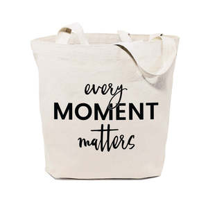 Sac fourre-tout en toile de coton Every Moment Matters pour femmes, écologique, avec logo personnalisé, poignée en ruban, fermeture éclair, pour la publicité et l'usage quotidien - Product Image 1