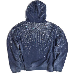 Sweat à capuche zippé orné de strass, 100% coton molletonné, pour une mode urbaine audacieuse, détails scintillants, confort décontracté, style décontracté remarquable - Product Image 4