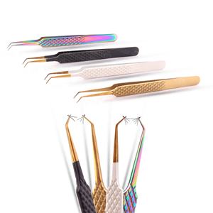 Pinces à épiler professionnelles de haute qualité pour extensions de cils, 45 et 90 degrés, pointe en fibre, aspect naturel, arrivée, gravure de logo - Product Image 1