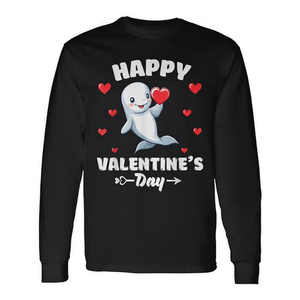 T-shirt à manches longues pour la Saint-Valentin avec motif de baleine Beluga, pour les amoureux des animaux, avec cœurs, t-shirts promotionnels - Product Image 2