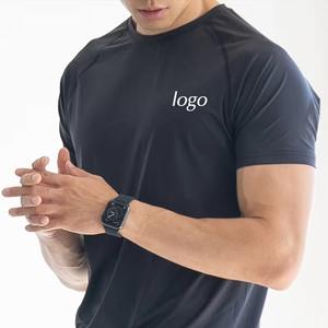 T-shirt de sport décontracté à séchage rapide, tissu tissé 220g, vêtements de sport pour la salle de sport, entraînement, fitness, respirant, haut actif avec logo sur le devant - Product Image 4