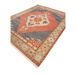 Tapis en laine noué à la main Erbe Blue AKWL-1438 9x12, motif médaillon rectangulaire pour la décoration de la maison et du salon - Product Image 2