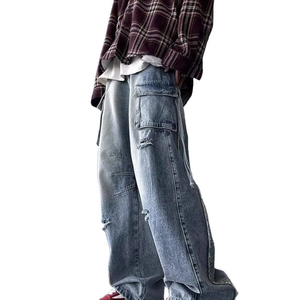 Pantalones vaqueros rasgados Retro personalizables para hombre, pantalones holgados rectos de pierna ancha Hip-hop Y2K, nuevos pantalones vaqueros de moda de talla grande - Product Image 4