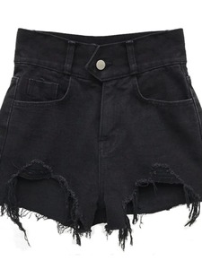 Short en jean pour femme personnalisable de qualité supérieure pour l'été décontracté élégant Design vieilli avec décoration de fourrure de fleurs à nœud - Product Image 4