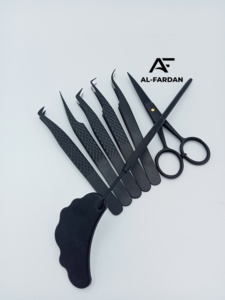 Matte Black Color Lash Tweezers Diamond Grip Solid Stainless Steel with Cuticle Scissors And Mirror Handles Custom Logo Offer - Product Image 5