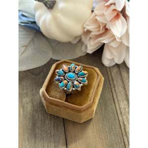 Bague ajustable en argent sterling avec turquoise Mohave faite à la main du sud-ouest - Product Image 3