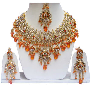 Indian Royal Zircon Gold Plated Classic Bridal Jewelry Set Women Wedding Traditional Ethnic Flower Design Regal Finish - Product Image 1