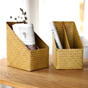 Handmade desk organizer stationery supply seagrass paper magazine holder <b>tabletop</b> <b>storage</b> basket - Product Image 5
