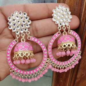Hermosos pendientes Kundan Jhumki de calidad superior para mujer, pendientes de último diseño tradicional indio, ropa informal y de fiesta - Product Image 1