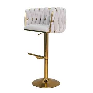 Contemporary High <b>Bar</b> <b>Stool</b> with Thick Yarn Weaving and <b>Adjustable</b> Height Iron Base (GAK-058) - Product Image 1