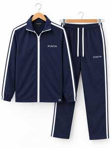 Ensemble de survêtement unisexe bleu marine imprimé léopard/drapeau, écologique, séchage rapide, coupe-vent, extensible dans quatre directions, veste de survêtement et pantalon de jogging en polyester - Product Image 1