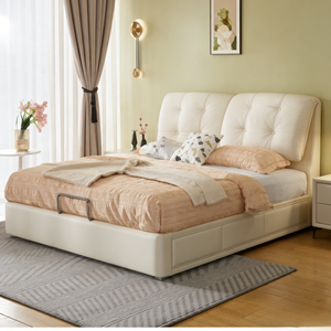 Cadre de <span class=keywords><strong>lit</strong></span> Queen Size sans bruit avec tiroirs, <span class=keywords><strong>lit</strong></span> plateforme moderne rembourré crème, meubles de chambre en bois - Product Image 2