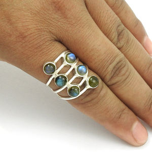 Fabuleux Design 925 Sterling Silver Natural Fire Labradorite Gemstone Round Shape Ring Bohemian Handmade Jewelry Bulk Suppliers - Product Image 2