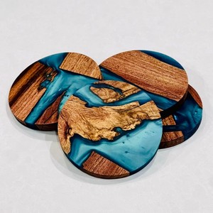 Dessous de verre en résine époxy en bois Dessous de verre en résine époxy et support en bois Bois massif de luxe écologique et résine époxy - Product Image 5