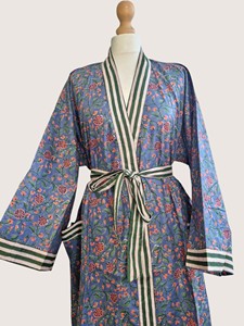 Bata Larga Estampada Floral para Mujer, Manga Larga, Cuello en V, 100% Poliéster, Suave, Informal, para Primavera, con Cierre de Cordón - Product Image 6