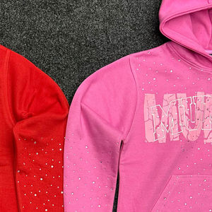 100% coton 400 GSM poids lourd à capuche blanc hommes pull à capuche Vintage hiver plein strass sweats à capuche - Product Image 5