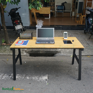 <b>Foldable</b> Bamboo <b>Desk</b> with Simple Design-140x70cm Metal Legs Adjustable Height - Product Image 1