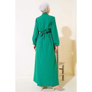 Robe décontractée verte avec détail boutonné à volants - Product Image 4