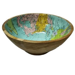 Grossiste indien en bois d'acacia naturel avec émail imprimé à l'intérieur du bol bol de service de salade en gros pour la maison et la cuisine - Product Image 1