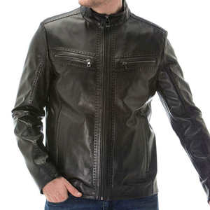 New Fashion Men's Genuine <b>Sheepskin</b> Nubuck Leather Motorcycle <b>Jacket</b> with Zipper Closure-Plus Size Available - Product Image 5