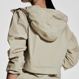 OEM Beige Streetwear <b>Women</b> crop zipper Windbreaker Customizable jaket <b>Women's</b> Windbreaker <b>Shorts</b> Set - Product Image 4