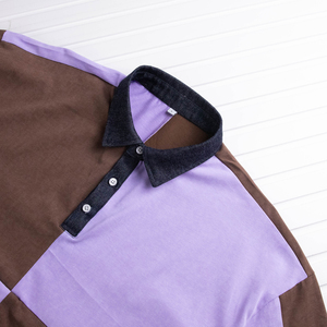 Custom Rugby Denim contraste cuello manga larga a cuadros Vintage ácido lavado Oversized Streetwear hombres Polo - Product Image 5