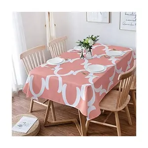 Mantel protector de tamaños rectangulares geométricos rosas personalizados, cubierta de mesa con certificado GOTS de algodón orgánico 100% para cocina de boda