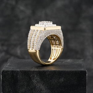Bague en diamant Moissanite VVS or massif 14 carats bijoux fins Hiphop Style bague en diamant taille baguette pour hommes - Product Image 2