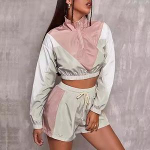 2025 diseño al por mayor elegante personalizado de alta calidad deporte corto media cremallera mujeres Cargo Nylon chándal rompevientos conjuntos - Product Image 2