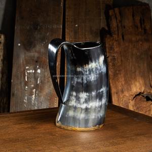 Taza de cuerno inspirada en vikingo Cuerno para beber pulido hecho a mano con tapa y tapa de paja para café y tragos - Product Image 3