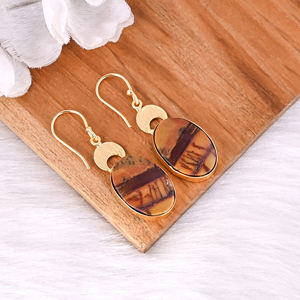 Pendientes Étnicos de Latón con Piedra de Jaspe Malinga, Joyería Tribal Hecha a Mano, Pendientes Colgantes de Latón de Alta Calidad, Pedido al por Mayor - Product Image 2