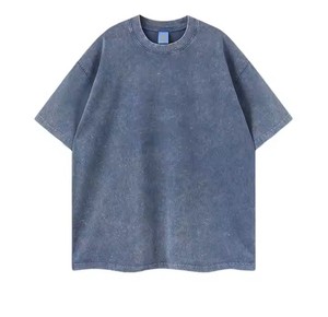 Acide lavé couleurs unies à manches courtes hommes lettrage tricoté T-Shirt 100% coton respirant Anti-rides séchage rapide de haute qualité - Product Image 1