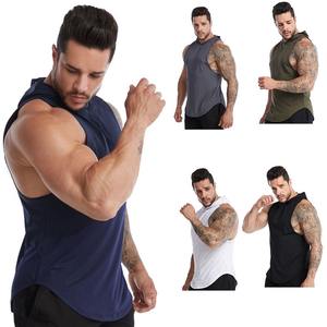 Wholesale New Men's <b>Black</b> Tank Top Square Collar Sports <b>Vest</b> Breathable Fitness Hooded Muscle Top - Product Image 1