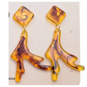 ต่างหูแฟชั่นเรซินทรงหยดน้ำทำจากหินอ่อนสีเขียว - Product Image 3