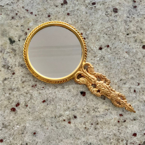 Miroir de maquillage pliable à main de style vintage antique, or rose, ellipse avec motif de rose en relief, miroir de voyage - Product Image 2