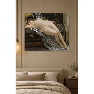 Fida Seignac Femme endormie sur un drapé à motifs, impression sur toile - Product Image 1