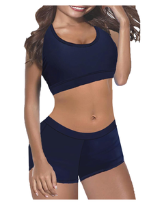 ชุดว่ายน้ำ2ชิ้นแบบพันรอบคอสำหรับผู้หญิงชุดว่ายน้ำบิกินีแบบสปอร์ตพร้อมกางเกงขาสั้นแบบบอยชอร์ตคอตักคอ - Product Image 1