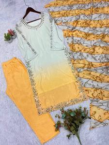 Conjunto de boda con hermosas cuentas y bordado de espejos reales, top, pantalón y dupatta, Ramzan Kurta - Product Image 2