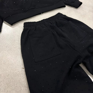 High Quality Sweat Suit Manufacturers <b>Black</b> Print <b>Zip</b> <b>up</b> <b>Hoodie</b> and Jogger Two Piece Set Tracksuits - Product Image 4