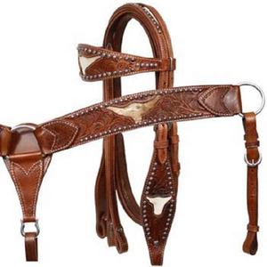 Ensemble d'équipement de selle de cheval Western léger personnalisé serre-tête et collier de poitrine en cuir de vachette véritable durable personnalisable - Product Image 1