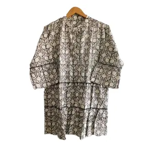 Cotton Black dress floral printed block print designer short boho dress knee length dresses tunics kurtis top blouse