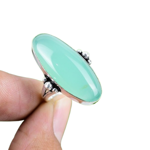 <b>925</b> Stamped <b>Sterling</b> <b>Silver</b> Handmade <b>Spinner</b> <b>Ring</b> with Natural Aqua Chalcedony Gemstone Cabochon for Weddings Parties Jewelry - Product Image 1