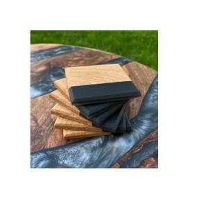 Ensemble de 4 sous-verres faits main en bois massif sculpté noyer et chêne rouge avec support rustique artisanat naturel - Product Image 1