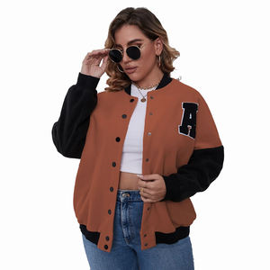 Chaquetas universitarias de la mejor calidad para mujer, Parche de béisbol de invierno, tela de lana hecha en el trabajo, ropa informal larga, talla XL, talla grande, algodón - Product Image 1