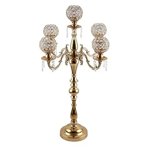 Vintage baru desain sederhana 5 lengan mangkuk kristal emas selesai Candelabra untuk meja dekorasi pernikahan dekoratif & Rumah