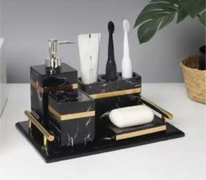 Juego de accesorios de baño de resina de diseño moderno de lujo botella dispensadora de jabón organizador de baño juego de baño de resina al por mayor - Product Image 5