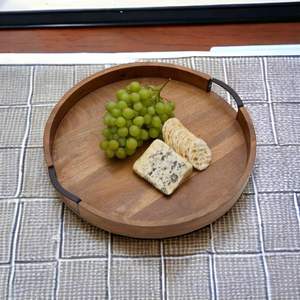 Rustic Round <b>Wooden</b> <b>Serving</b> <b>Tray</b> with Iron Handle Decorative Catering Portable Platter Eco Friendly Durable for Long lasting - Product Image 5