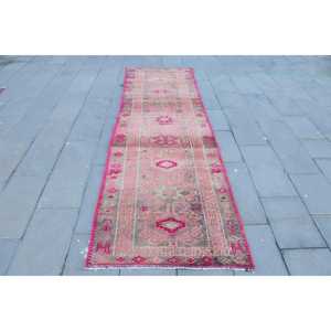 Vintage Turkish <b>Runner</b> <b>Rug</b> 3x10.3 ft, Pink Patchwork <b>Rug</b> Wool - Product Image 1